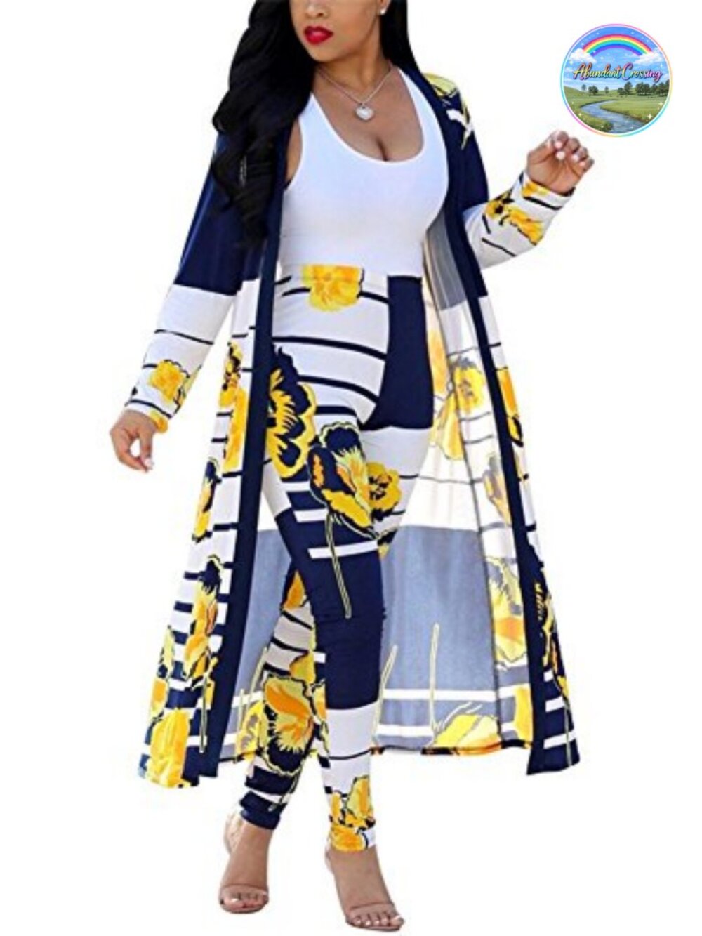 Women's Floral Print Long Sleeve Cardigan and Skinny Pants 2 Piece Set